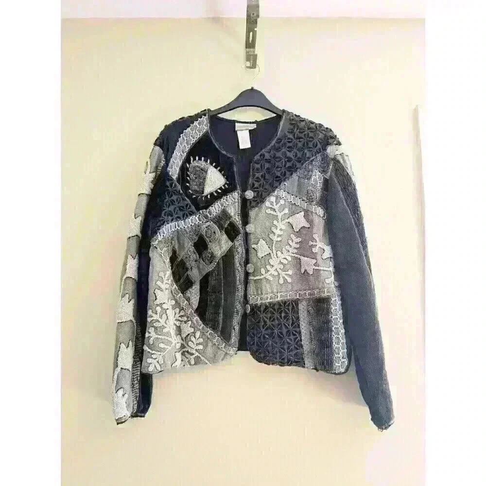 Coldwater Creek Grey Patchwork Button Down Jacket… - image 1